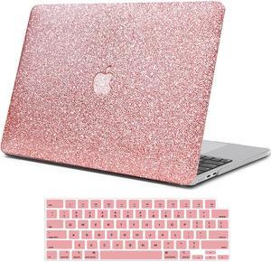 iPAPA Compatible with MacBook Air 13 inch Case 2025 2024 2023 2022 M4 A3240 M3 A3113 M2 A2681, Glitter Smooth PU Leather Hard Shell Case + Keyboard Cover for MacBook Air 13.6 inch, Shining Rose Gold