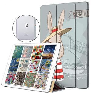 DuraSafe Cases for iPad Mini 4 7.9 Inch 2015 [ Mini 4th Gen ] A1538 A1550 Trifold Printed Hard Smart PC Transparent Back Cover - Rabbit Cartoon Print