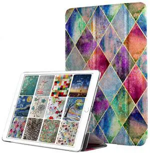 DuraSafe Cases for iPad PRO 9.7 Inch 2016 [ PRO 9.7 2016 ] A1673 A1674 A1675 Trifold Printed Hard Smart PC Transparent Back Cover - Diagonal Grid