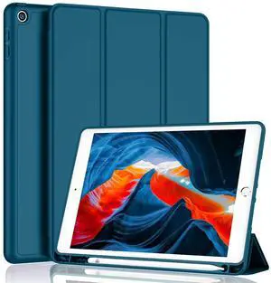 iMieet iPad 9th Generation Case 2021/iPad 8th Generation Case 2020 10.2 Inch with Pencil Holder, iPad 7th Gen 2019 Case with Soft Baby Skin Silicone Back, Auto Wake/Sleep Cover (Teal)