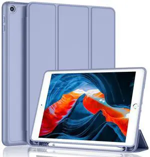 iMieet iPad 9th Generation Case 2021/iPad 8th Generation Case 2020 10.2 Inch with Pencil Holder, iPad 7th Gen 2019 Case with Soft Baby Skin Silicone Back, Auto Wake/Sleep Cover (Purple)