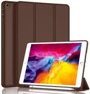 iMieet iPad 9.7 Case (2018/2017 Model, 6th/5th Generation), Smart Cover with Pencil Holder and Soft Baby Skin Silicone Back and Full Body Protection, Auto Wake/Sleep Cover (Chocolate)