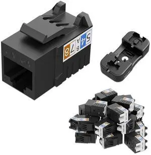 iwillink 10Gbps Cat6A Keystone Jack, 25-Pack RJ45 Keystone Jacks 90-Degree, Ethernet Keystone Jacks with Keystone Punch-Down Stand, Black