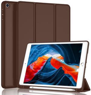 iMieet iPad 9th Generation Case 2021/iPad 8th Generation Case 2020 10.2 Inch with Pencil Holder, iPad 7th Gen 2019 Case with Soft Baby Skin Silicone Back, Auto Wake/Sleep Cover (Chocolate)