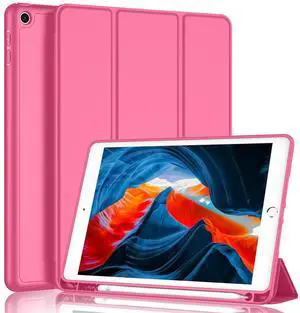 iMieet iPad 9th Generation Case 2021/iPad 8th Generation Case 2020 10.2 Inch with Pencil Holder, iPad 7th Gen 2019 Case with Soft Baby Skin Silicone Back, Auto Wake/Sleep Cover (Watermelon)