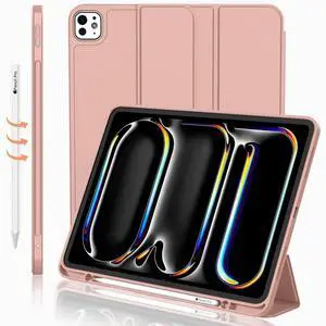 iMieet for iPad Pro 11 Inch Case M4 2024 (5th Generation) with Pencil Holder, [Support Pencil Pro and Pencil (USB-C)], Trifold Stand Smart Case with Soft TPU Back, Auto Wake/Sleep (Rose Gold)