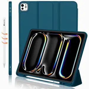 iMieet for iPad Pro 11 Inch Case M4 2024 (5th Generation) with Pencil Holder, [Support Pencil Pro and Pencil (USB-C)], Trifold Stand Smart Case with Soft TPU Back, Auto Wake/Sleep (Teal)