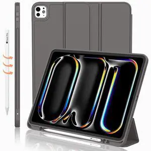 iMieet for iPad Pro 11 Inch Case M4 (2024 5th Generation) with Pencil Holder, [Support Pencil Pro and Pencil (USB-C)], Trifold Stand Smart Case with Soft TPU Back, Auto Wake/Sleep (Space Gray)