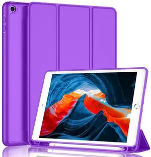 iMieet iPad 9th Generation Case 2021/iPad 8th Generation Case 2020 10.2 Inch with Pencil Holder, iPad 7th Gen 2019 Case with Soft Baby Skin Silicone Back, Auto Wake/Sleep Cover (Grape Purple)