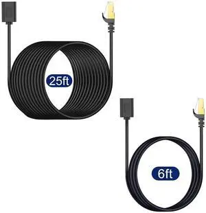 J&D 6ft and 25ft Cat 6 Ethernet Extension Cable, Gold Plated