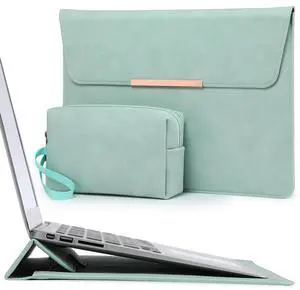 HYZUO 13.3-14 Inch Laptop Sleeve Case with Stand for MacBook Pro 14 M4/M3/M2/M1 2025-2021, MacBook Air/Pro 13.3, 13.8/13.5 Surface Laptop, HP Spectre X360 13/14, Mint Green(Smiley)