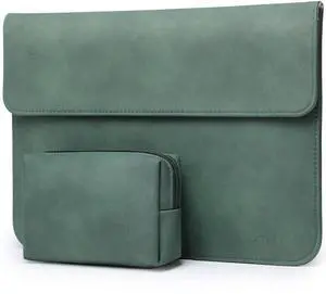 HYZUO 15 Inch Laptop Sleeve Bag for 2025-2023 MacBook Air 15 M4 A3241 M3 A3114 M2 A2941, 15" Surface Laptop 7/6/5/4/3, MacBook Pro 15, Faux Suede Leather Case with Pouch, Midnight Green-H