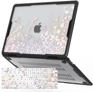 iCasso for MacBook Air 13 Inch Case 2021,2020-2018 Release M1 A2337 A2179 A1932, Anti-Cracking Heavy Duty Protective Hard Shell Case with TPU Bumper for MacBook Air 13.3+Keyboard Cover,Flowers