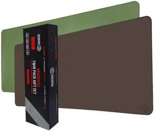 ICONIC - PRO PC GEAR PU Leather Desk Mat| Premium Mouse Pad with Bonus Coaster | Stylish, Durable, Waterproof Mouse Pad for Office & Home (Brown+Green, XXL -PU Twin Set)