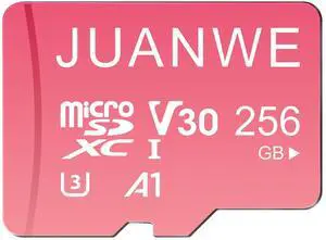 JUANWE 256GB Micro SD Card 4K V30 + Adapter 256GB microSDXC UHS-I SD Card C10 U3 A1 Memory Card for Nintendo-Switch, Pink