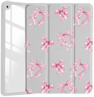 JOYLAND Elegant Bow Pattern Case for iPad Air 11 Inch M3(2025)/ M2(2024), iPad Air 5th(2022)/ 4th (2020) Gen 10.9 Inch, Clear Acrylic Hard Back Grey Case with Pencil Holder Trifold Stand Tablet Cover