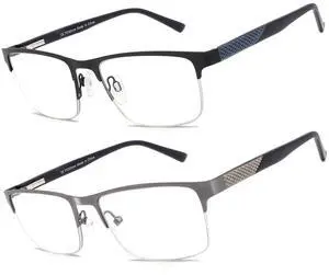 ESAVIA Premium Half Frame Reading Glasses for Men Blue Light Blocking Computer Reader Full Lens Magnifier Eyewear with Unbreakable Frame (Black Blue, 300)