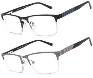 ESAVIA Premium Half Frame Reading Glasses for Men Blue Light Blocking Computer Reader Full Lens Magnifier Eyewear with Unbreakable Frame (Black Blue, 200)