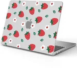 Idocolors Cute Strawberry Case Compatible with MacBook Air 13 InchModels A1932/A2179/A2337, Transparent Frosted Protective Hard Case Anti Scratch Cover for MacBook Air 13"