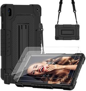 Kebiory for Walmart Onn 8 2024 Tablet Case Shockproof Hybrid for Kid Kids Friendly Shell Case with Shoulder Strap Stand+2Pcs Screen Protector for Walmart Onn 8 2024 Model 100135923 (Black+2Pcs)