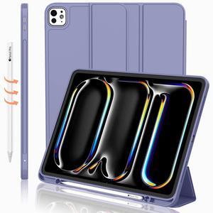iMieet for iPad Pro 11 Inch Case M4 2024 (5th Gen) with Pencil Holder, Trifold Stand Smart Case with Soft TPU Back, Auto Wake/Sleep (Lavender)