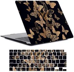 Laptop Hard Case Compatible with MacBook 12 Inch Case with Retina Display 2017 2016 2015 Release Model A1534, Plastic Hard Protective Shell Case Cover & Keyboard Cover Skin, Gold Butterfly