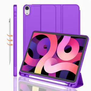 iMieet iPad Air 11 Inch Case M3(2025) / M2 (2024), iPad Air 5th/4th Generation Case 2022/2020 10.9 Inch with Pencil Holder,Trifold Stand Smart Case with Soft TPU Back(Grape Purple)