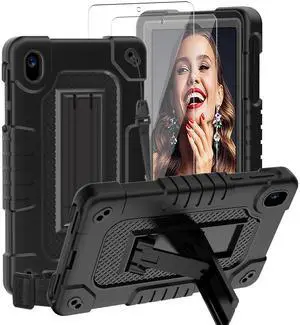 Kebiory for Walmart Onn 7 2024 Tablet Case Shockproof Hybrid for Kid Kids Friendly Shell Case Built in Shoulder Strap Stand+2Pcs Screen Protector for Walmart Onn 7 Gen 4 100135924 (Black+2Pcs)
