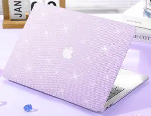 KEROM Bling Glitter Case for MacBook Pro 16 inch 2024-2021 M4 M3 M2 M1 Pro/Max Chip A3403 A3186 A2991 A2780 A2485, Luxury Bedazzled Shiny Sparkle PU Leather Hard Shell Case & Keyboard Cover, Purple