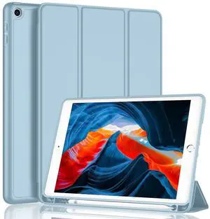 iMieet iPad 9th Generation Case 2021/iPad 8th Generation Case 2020 10.2 Inch with Pencil Holder, iPad 7th Gen 2019 Case with Soft Baby Skin Silicone Back, Auto Wake/Sleep Cover (Light Blue)