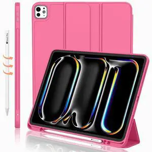iMieet for iPad Pro 11 Inch Case M4 2024 (5th Gen) with Pencil Holder, Trifold Stand Smart Case with Soft TPU Back, Auto Wake/Sleep (Watermelon)