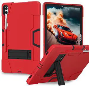 Kezigud Shockproof Kickstand Case for Galaxy Tab S9 Plus/S9 FE Plus 12.4'', Heavy Duty Hybrid Rugged 3 Layer Soft Silicone +Hard PC with S-Pen Holder Cover for Samsung Tab S9+ S9 FE+ 2023 (Red)