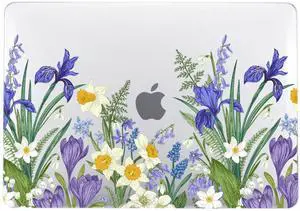 Fulbrio Arts Compatible with MacBook Air 13 inch Hard Shell Clear Case Skin, 2022, 2021,2020-2018 Release A1932 Slim Transparent Hard Shell with Keyboard Cover,Cute Flower Purple