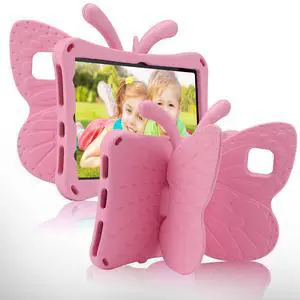 FunnyWin Kindle Fire HD 8 2020 Tablet Case Kids HD 8 2020 10th 12th Generation Butterfly Case with Kickstand Light EVA Full Boby Rugged Shockproof Kid-Proof Kids Tablet Cover for Girls Gift (Pink)