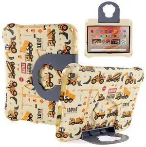 Fire HD 10 2023 2021 13th 11th Generation 11 inch Kid Pro Tablet Cover for Kids Boy Girl Cartoon Excavator EVA Kid-Proof case with Stand Handle Shockproof Kid-Friendly Durable Case Toddlers Yellow
