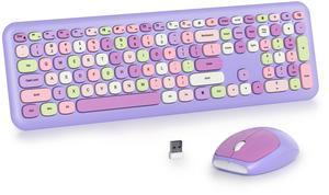 iRoboosta Purple Colorful Wireless Keyboard and Mouse Combo Set, 2.4GHz Retro Typewriter Aesthetic Keyboard, Full Size Cute Keyboard with Number Pad, Home and Office Silent Keyboards (Purple)