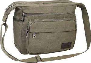 15" Canvas Messenger Bag Multi Pockets Crossbody Bag for Outdoor Activities Laptop bag for Business Travel (Green)