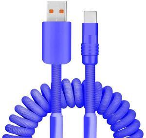 GentsStride Curly Chubby New Spring Charge Cable Spiral Braid Fast Charging Cable Phones Tablet Coiled USB C Charger Cable Cord USB-C to USB A Cable, Dark Blue, USB-A to Type-C, 2.29FT-3.6FT
