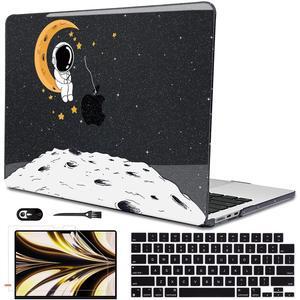 LCMOCICO for MacBook Air 13.6 inch Case 2025 2024 2023 2022 Release M4 A3240 M3 A3113 M2 A2681, Glitter Black Printed Plastic Hard Shell Case Cover for Mac Air 13.6 M4 Chip Touch ID, Astronaut Moon