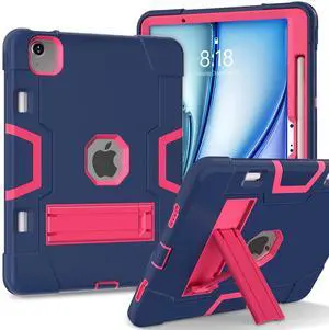 Jaorty Case for iPad Air 11 inch M3/ M2 (2025/2024), for iPad Air 6th Generation,with Pencil Holder,Rugged Shockproof Hybrid Tablet Case with Kickstand for Kids Women Men, Blue/Rosered