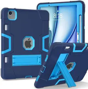 Jaorty Case for iPad Air 11 inch M3/ M2 (2025/2024), for iPad Air 6th Generation,with Pencil Holder,Rugged Shockproof Hybrid Tablet Case with Kickstand for Kids Women Men, Navyblue/Blue