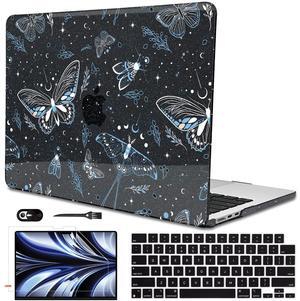 LCMOCICO for 2025 MacBook Air 13.6 Inch Case M4 A3240 M3 A3113 M2 A2681 2024 2023 2022 Release, Glitter Black Printed Plastic Hard Shell Cover for Mac Air 13.6 M4 M3 M2 Chip Touch ID, Butterfly Sky