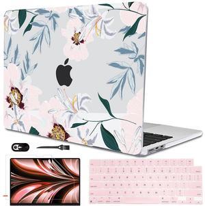 LCMOCICO for New MacBook Air 13.6 inch Case 2025 M4 A3240 Cover, Printed Pattern Plastic Hard Shell Case Keyboard Skin for M2 M3 Mac Air 13.6 2024 2023 2022 A2681 A3113, Pink Peonies & Lilies