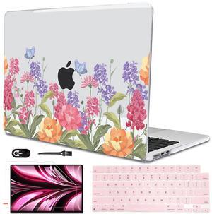 LCMOCICO Compatible with MacBook Air 13.6 inch Case 2025 2024 2023 2022 Release A2681 A3113 A3420 Cover M4 M3 M2 Chip, Pattern Plastic Hard Shell Case Screen Film Keyboard Skin, Pink & Purple Flowers