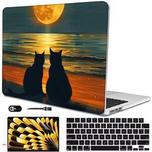 LCMOCICO Compatible with MacBook Air 13.6 inch Case 2025 2024 2023 2022 Release M4 A3240 M3 A3113 M2 A2681 with Touch ID, Pattern Plastic Hard Shell Cover for MacBook Air 13.6 M4, Cat Watching Moon