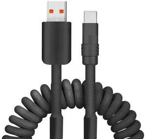 GentsStride Curly Chubby New Spring Charge Cable Spiral Braid Fast Charging Cable Phones Tablet Coiled USB C Charger Cable Cord USB-C to USB A Cable, Black, USB-A to Type-C, 2.29FT-3.6FT
