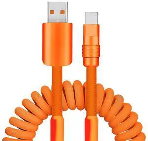 GentsStride Curly Chubby New Spring Charge Cable Spiral Braid Fast Charging Cable Phones Tablet Coiled USB C Charger Cable Cord USB-C to USB A Cable, Orange, USB-A to Type-C, 2.29FT-3.6FT