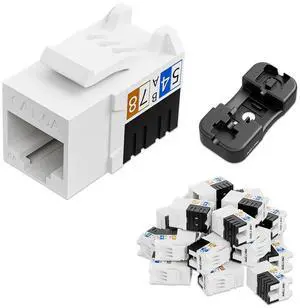 iwillink 10Gbps Cat6A Keystone Jack 25-Pack, RJ45 Keystone Jacks 90-Degree, Ethernet Keystone Jacks with Keystone Punch-Down Stand, White