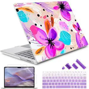 Lepeoac Compatible with 12.4 inch Microsoft Surface Laptop Go 3 Go 2 Go 1 Models: 1943 2013(2023 2022 2020 Release, Plastic Hard Shell Case with Keyboard Cover & Screen Protector, Trendy Floral