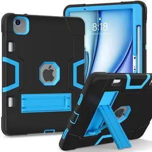 Jaorty Case for iPad Air 11 inch M3/ M2 (2025/2024), for iPad Air 6th Generation,with Pencil Holder,Rugged Shockproof Hybrid Tablet Case with Kickstand for Kids Women Men, Black/Blue